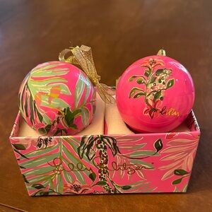 Lilly Pulitzer Pink and Green Holiday Ornament Duo